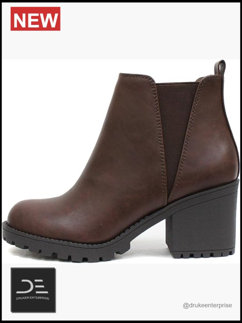 Lug Sole Mid Heel Ankle Bootie with Double Elastic Gore